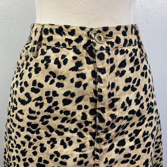 See By Chloe Cheetah Animal Print Denim Skirt Size 8 Below Knee A-Line Zip Front - Picture 3 of 14